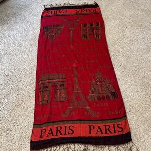 Paris, red scarf, long shawl, souvenir, Eiffel Tower gift travel, France